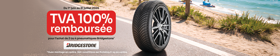 TVA 100% remboursée sur pneus Bridgestone* !